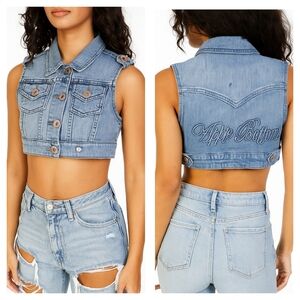 Apple Bottom Sleeveless Cropped Medium-Wash Denim Vest Size Medium
